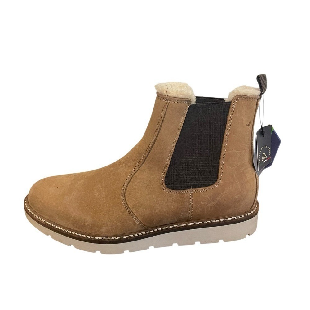 New Tan Leather Shearling Lined Chelsea Boots OrthoLite Lug Sole Italian Design
